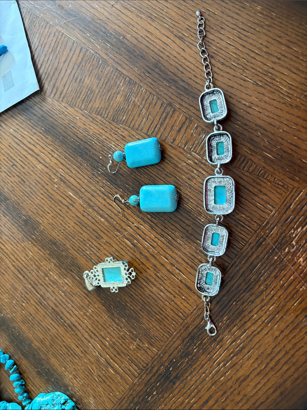 Turquoise-Style Silver Link Bracelet - Women's Fashion Jewelry lot of 4